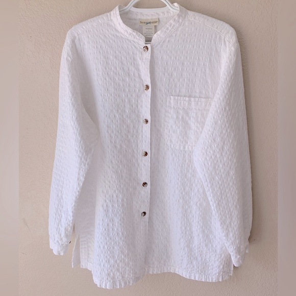 TravelSmith Tops - TravelSmith White Textured Cotton Button Down Resortwear Vacation Tunic Size L